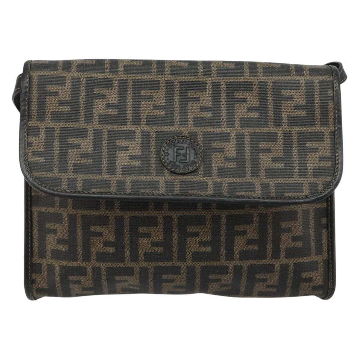 FENDI Zucca Canvas Shoulder Bag PVC Black Brown Auth bs35394A