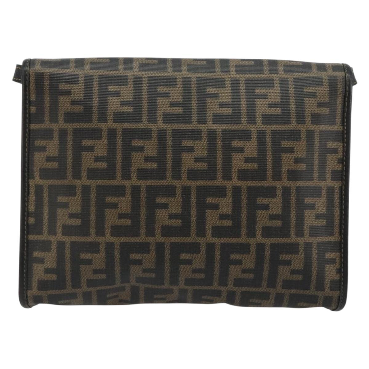 FENDI Zucca Canvas Shoulder Bag PVC Black Brown Auth bs35394A