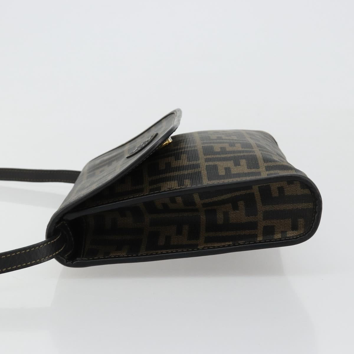 FENDI Zucca Canvas Shoulder Bag PVC Black Brown Auth bs35394A