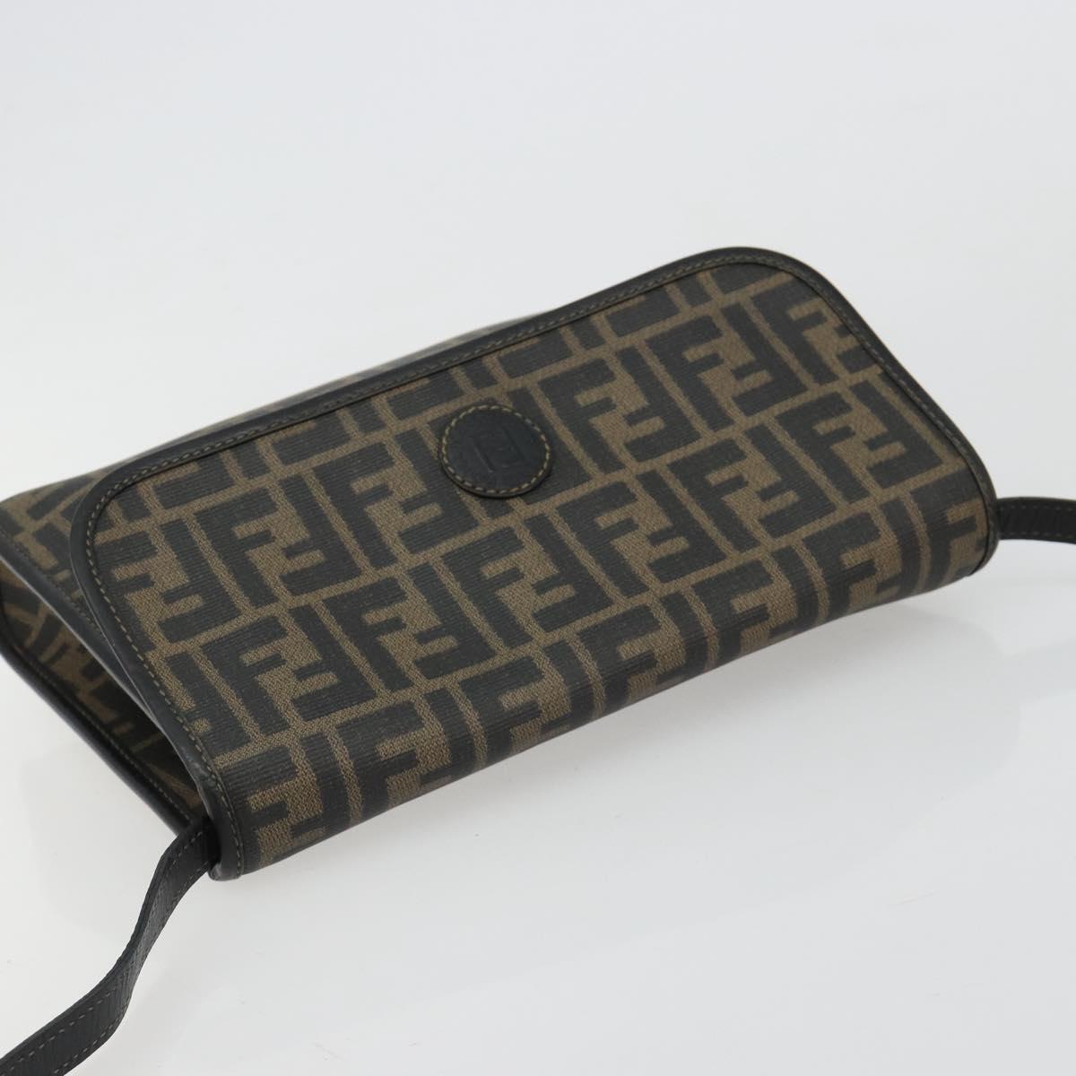 FENDI Zucca Canvas Shoulder Bag PVC Black Brown Auth bs35394A