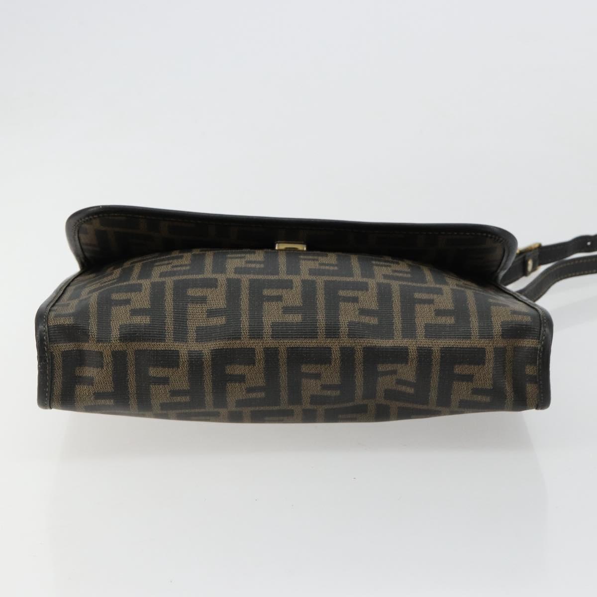 FENDI Zucca Canvas Shoulder Bag PVC Black Brown Auth bs35394A
