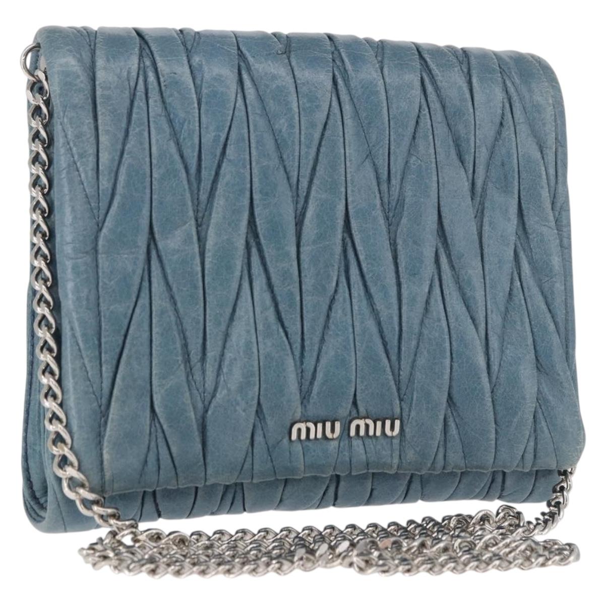 Miu Miu Chain Shoulder Bag Leather Blue Silver Auth bs35396A