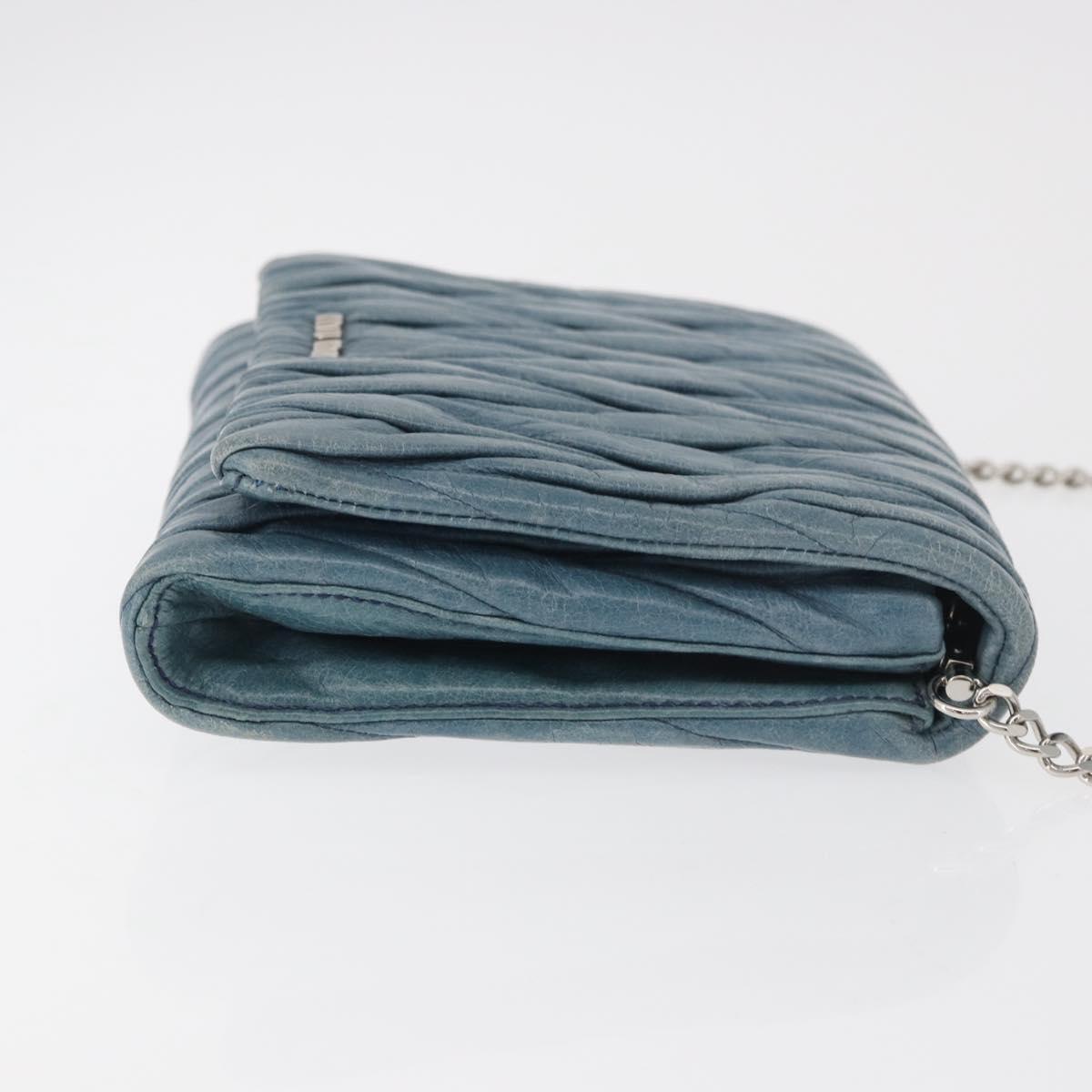 Miu Miu Chain Shoulder Bag Leather Blue Silver Auth bs35396A