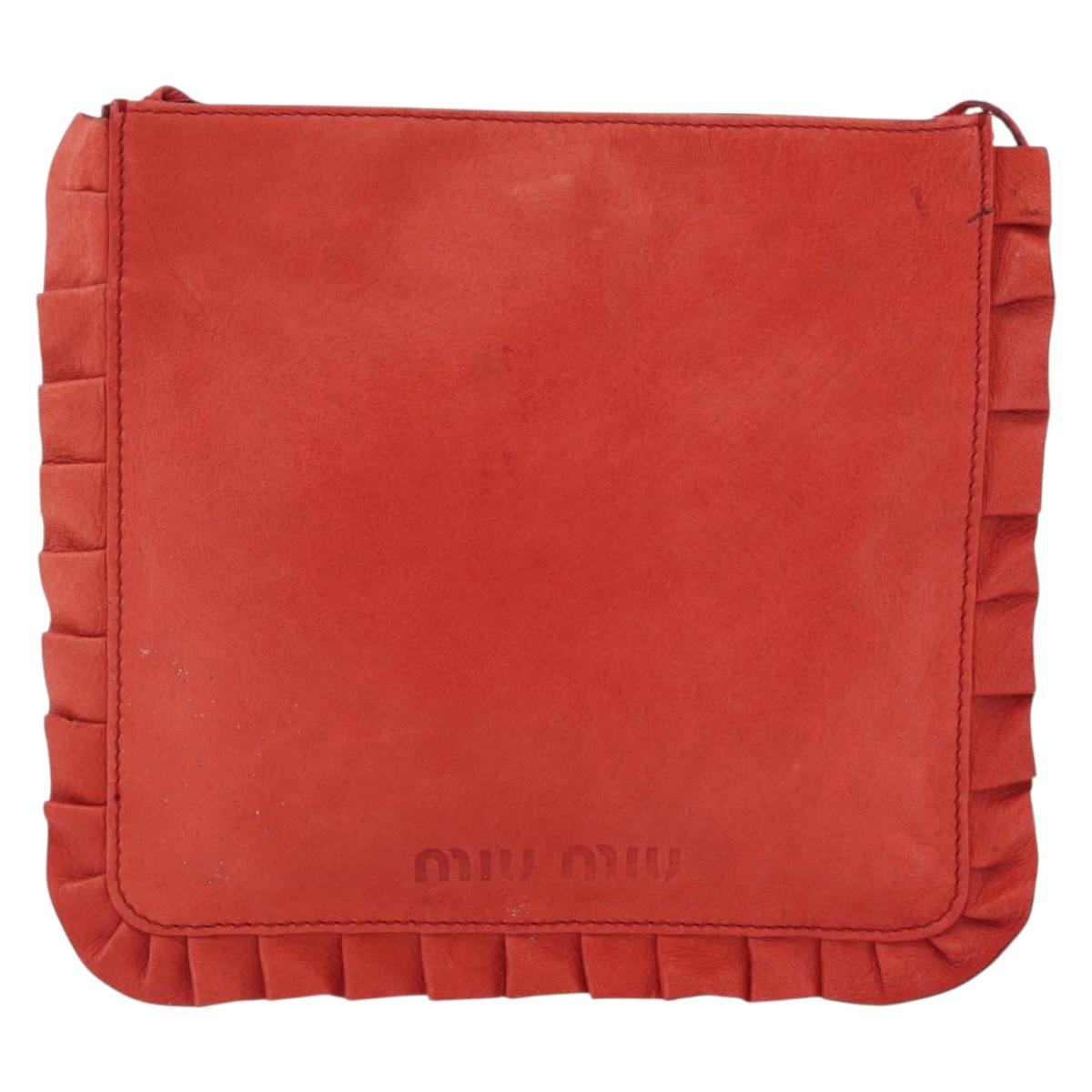Miu Miu Shoulder Bag Leather Red Silver Auth bs35397