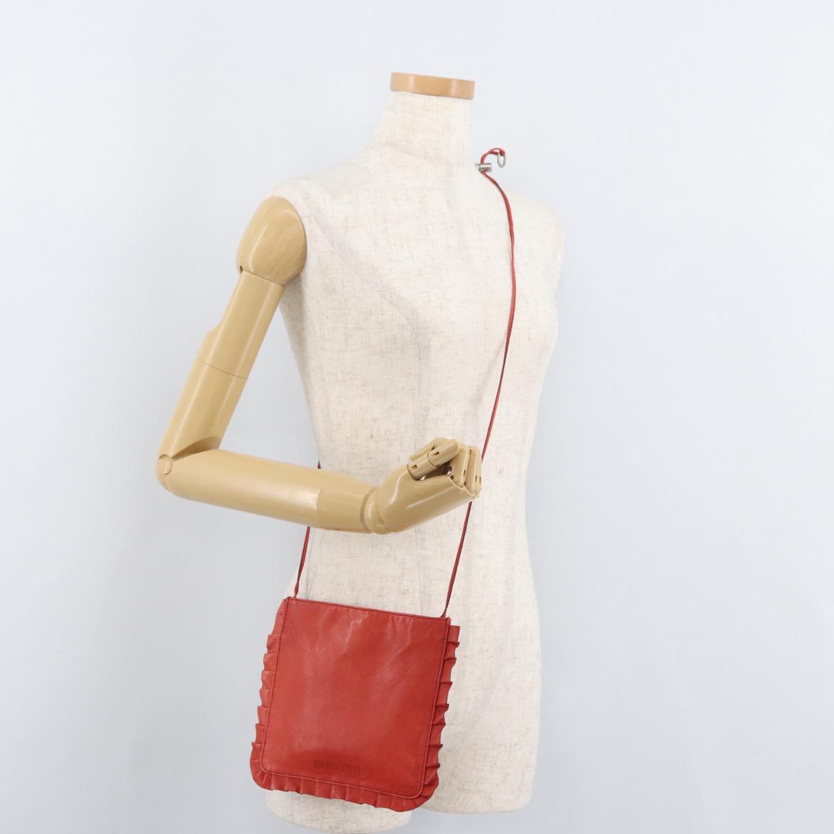 Miu Miu Shoulder Bag Leather Red Silver Auth bs35397