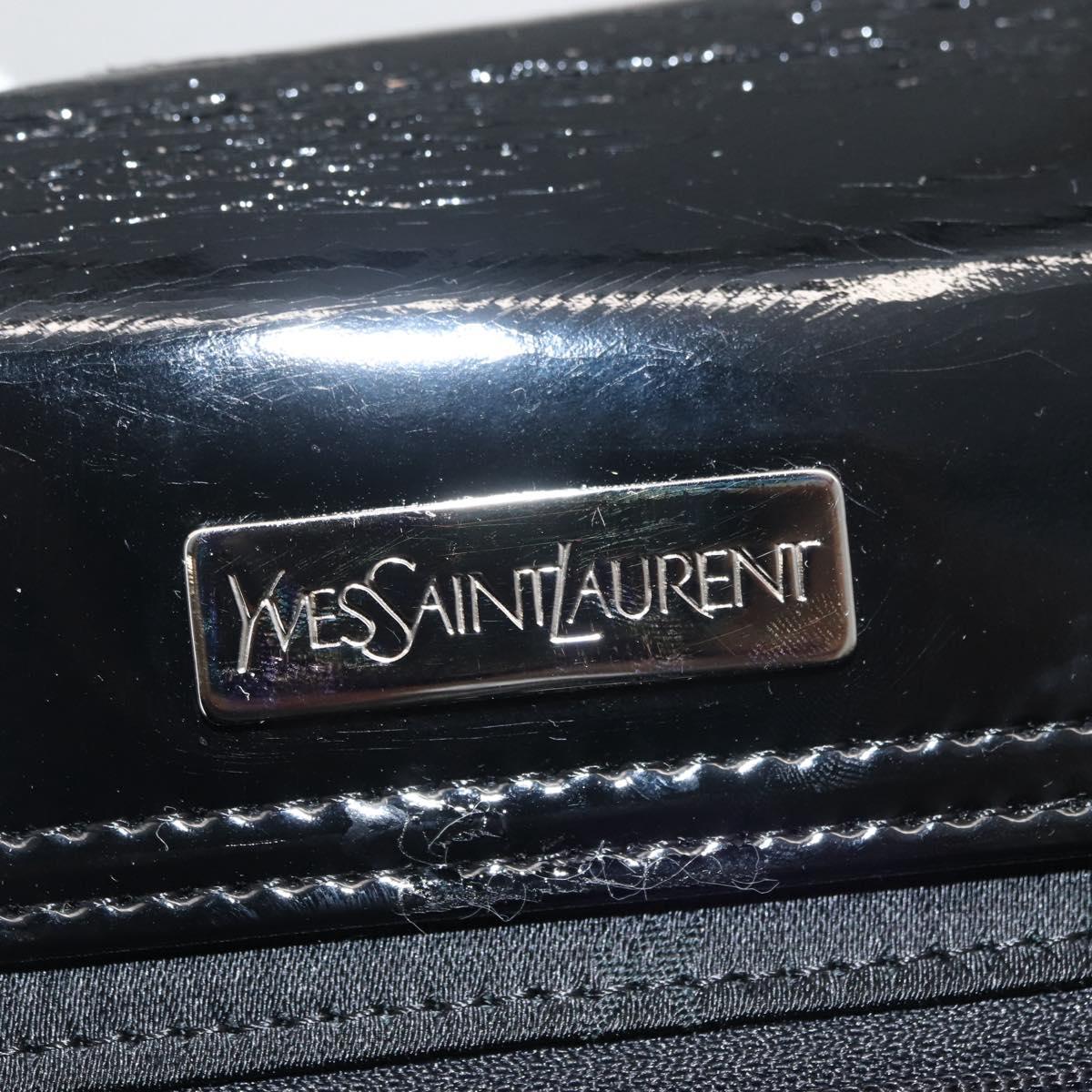 SAINT LAURENT Tote Bag Patent leather Black Silver Auth bs35398