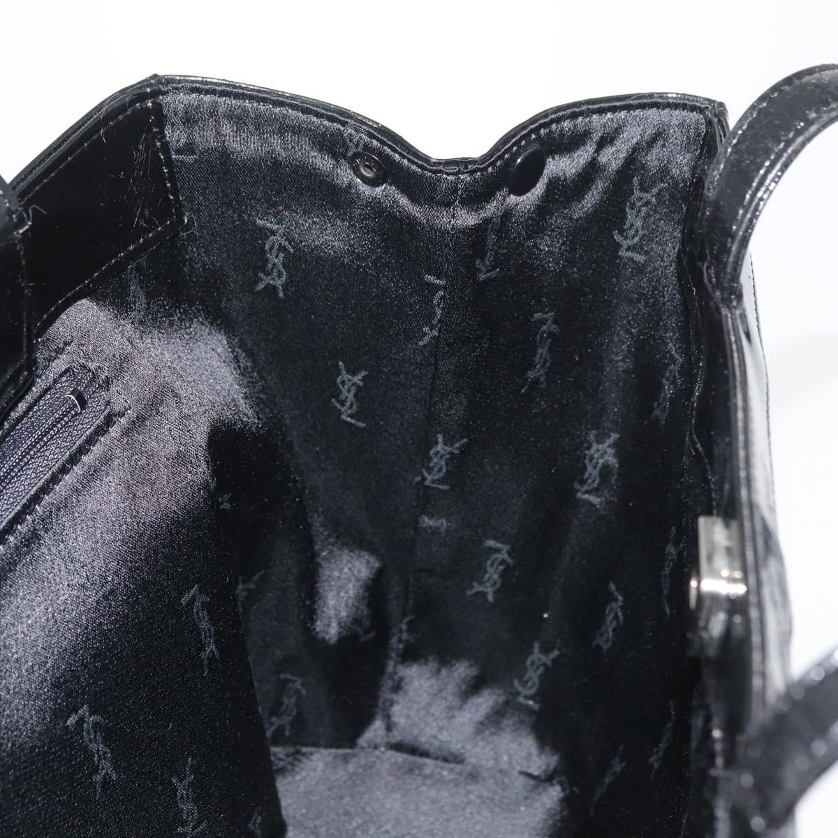 SAINT LAURENT Tote Bag Patent leather Black Silver Auth bs35398