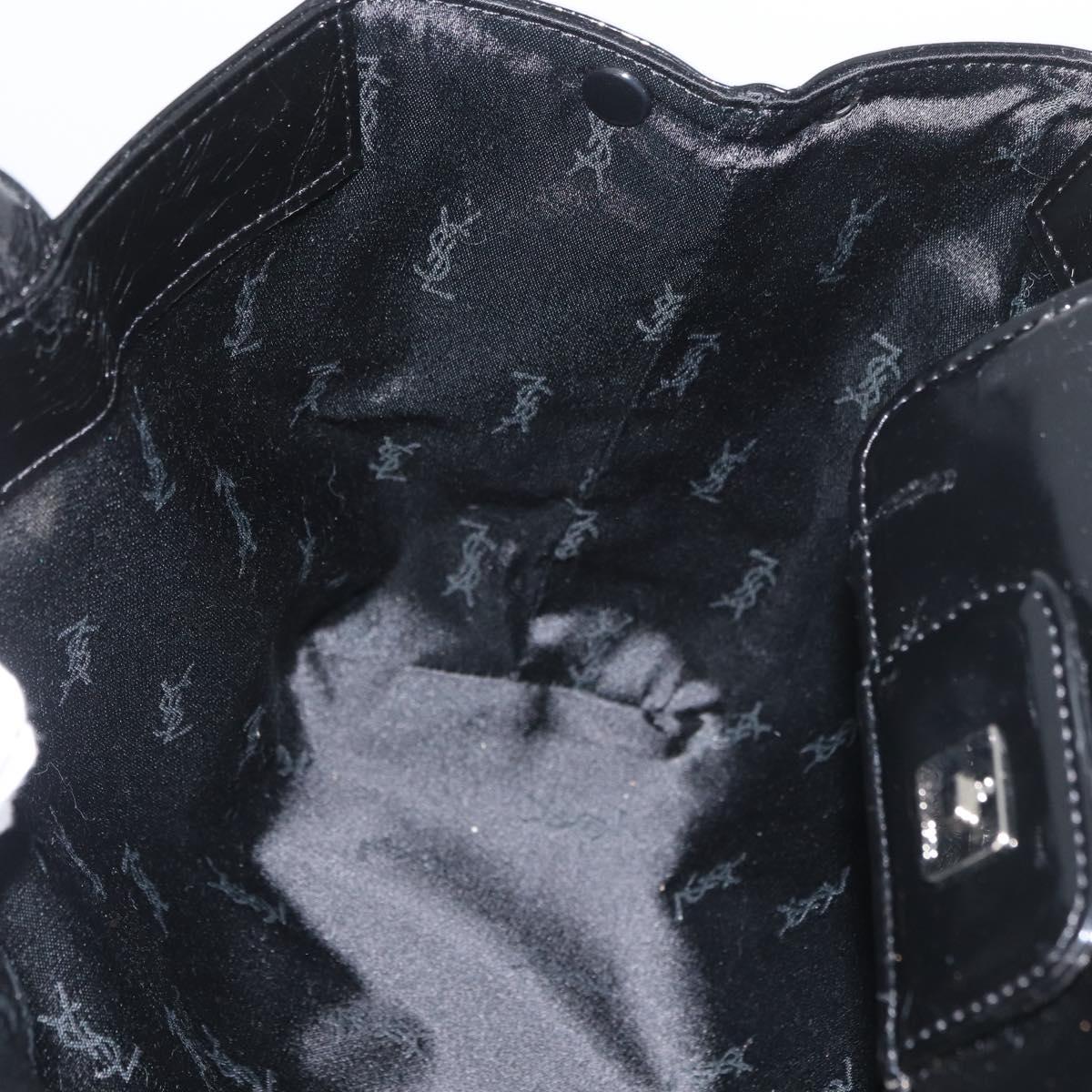 SAINT LAURENT Tote Bag Patent leather Black Silver Auth bs35398
