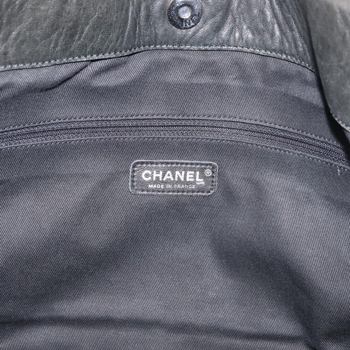 CHANEL 2.55 Matelasse Hand Bag Lamb Skin Black Silver CC Auth bs35399A