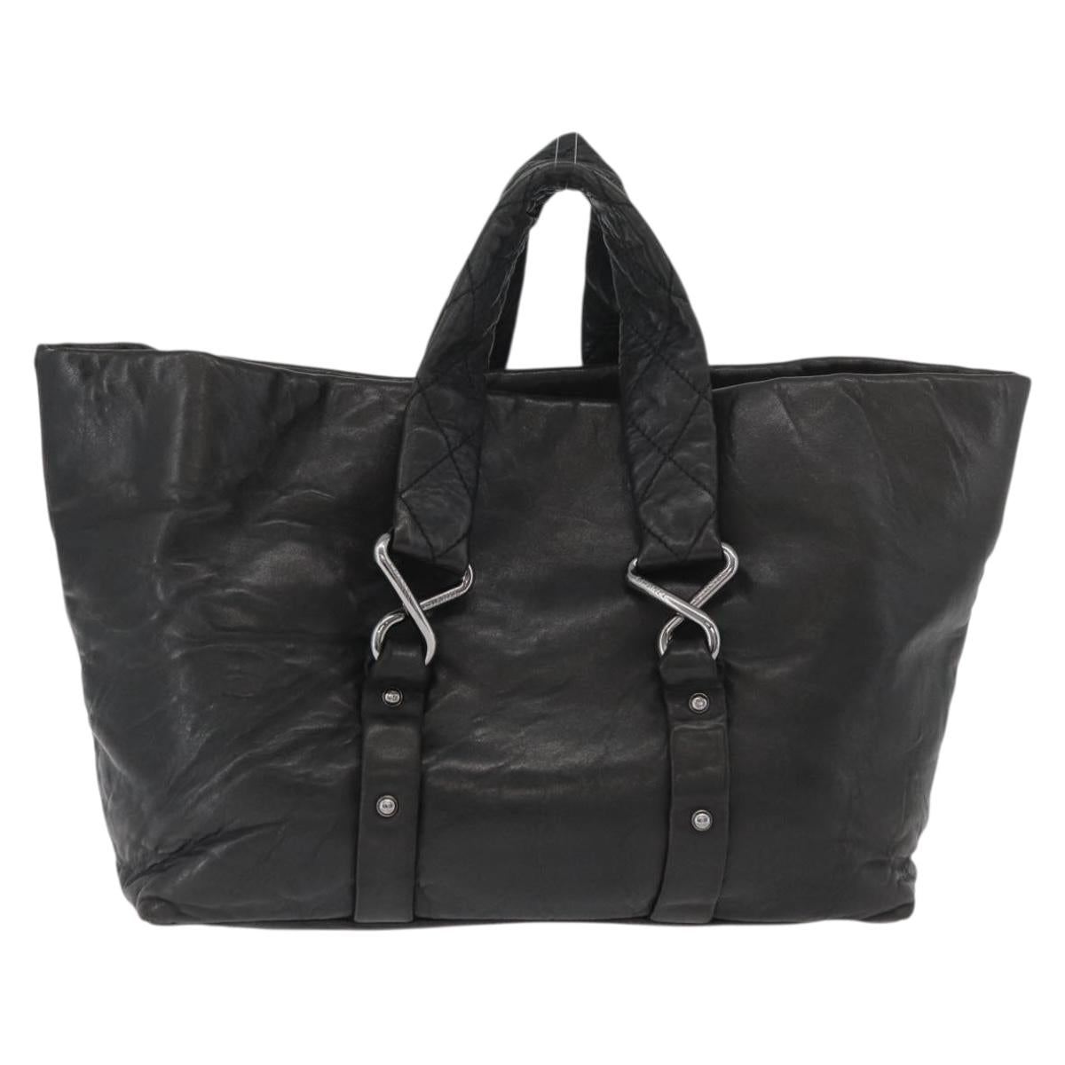 CHANEL 2.55 Matelasse Hand Bag Lamb Skin Black Silver CC Auth bs35399A