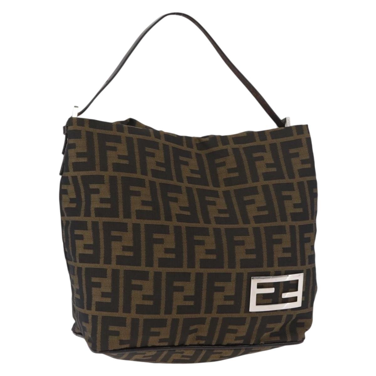 FENDI Zucca Canvas Shoulder Bag Black Brown Auth bs35401