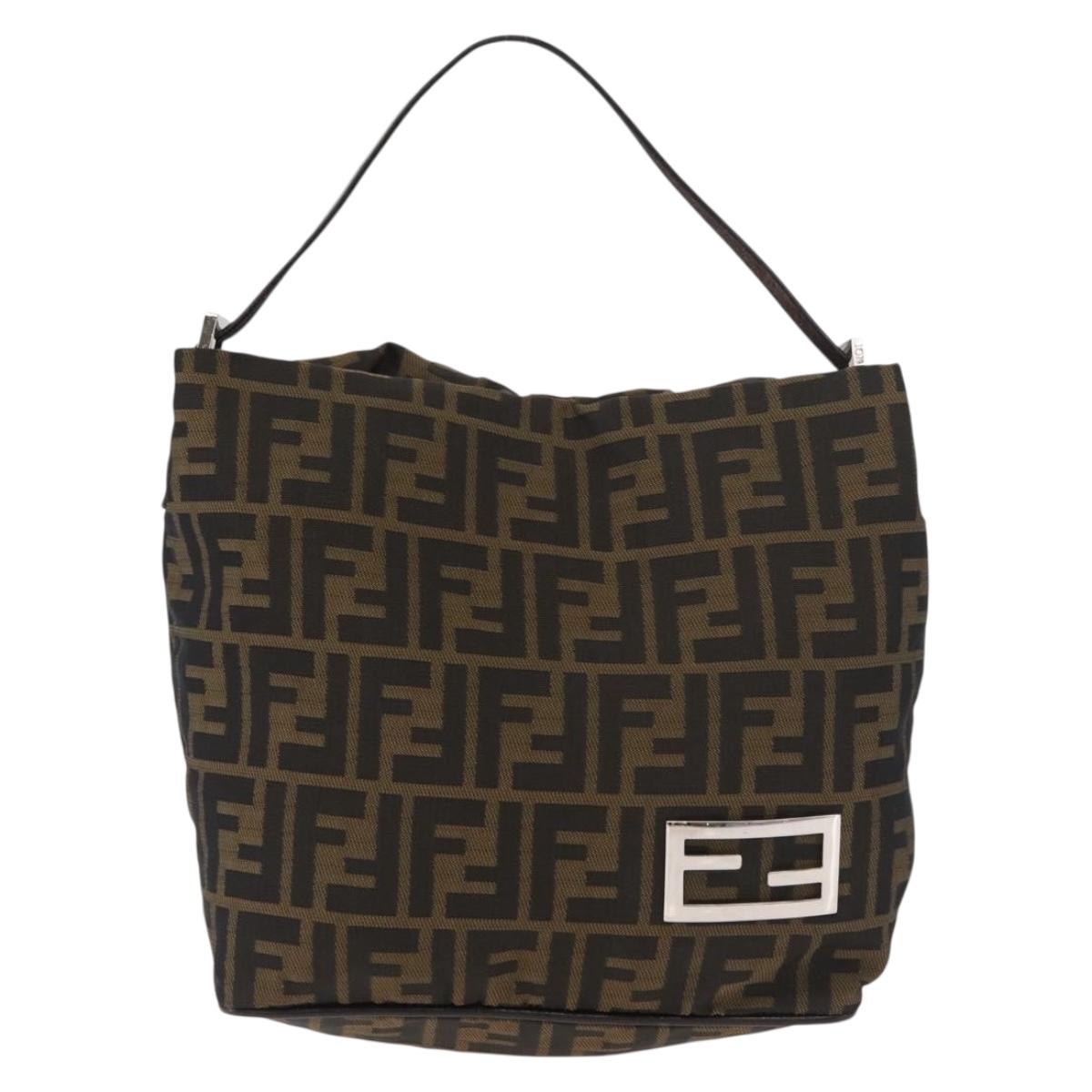 FENDI Zucca Canvas Shoulder Bag Black Brown Auth bs35401