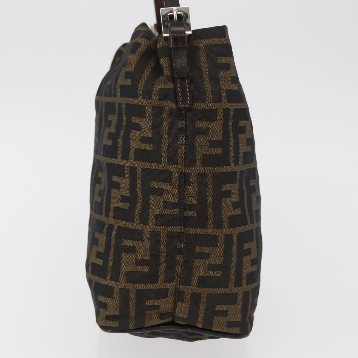 FENDI Zucca Canvas Shoulder Bag Black Brown Auth bs35401