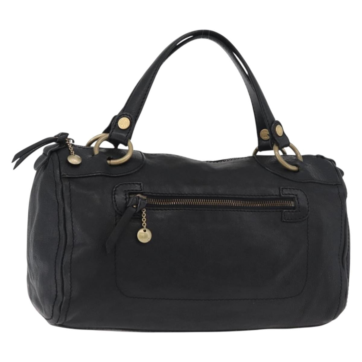 CELINE Hand Bag Leather Black Gold Auth bs35405