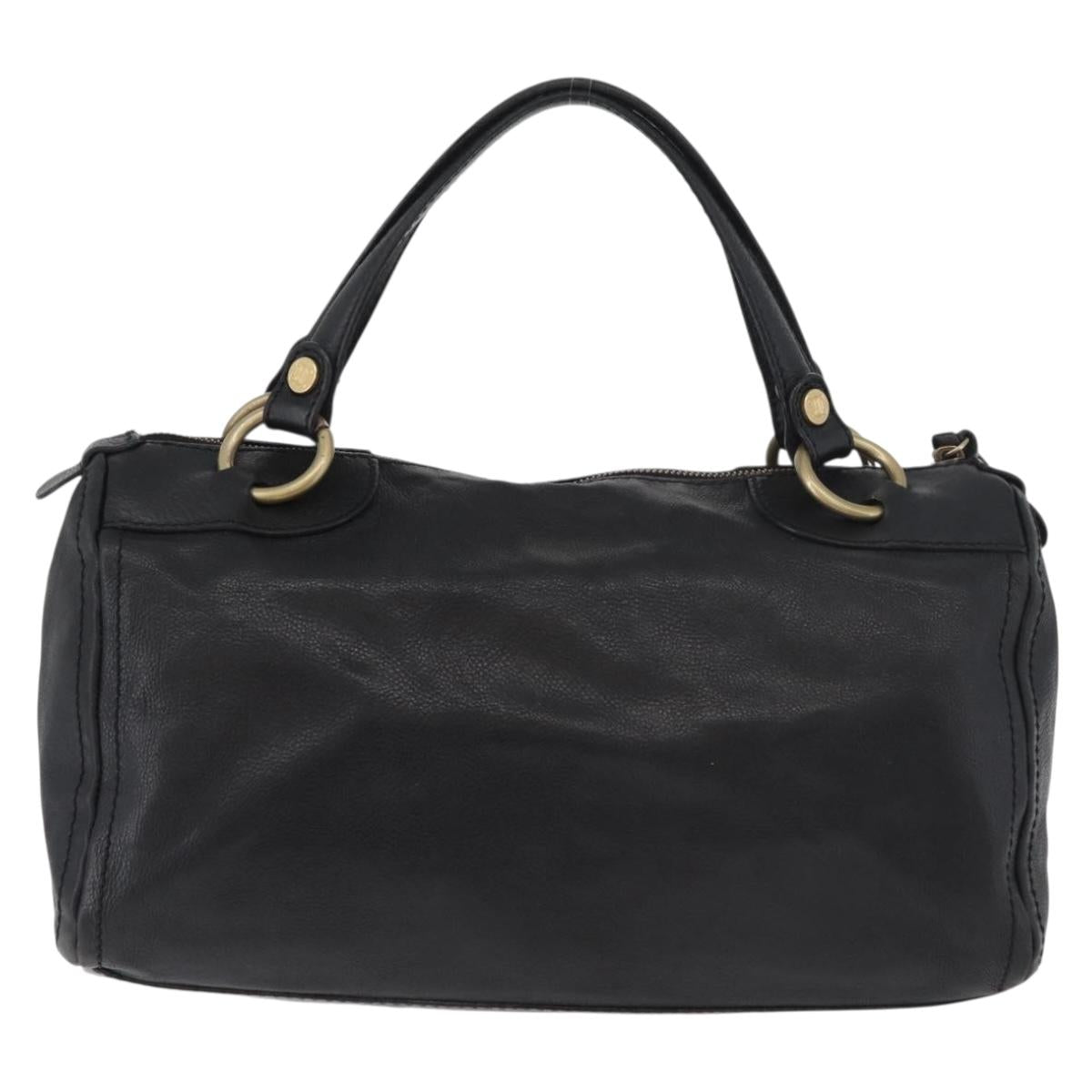 CELINE Hand Bag Leather Black Gold Auth bs35405