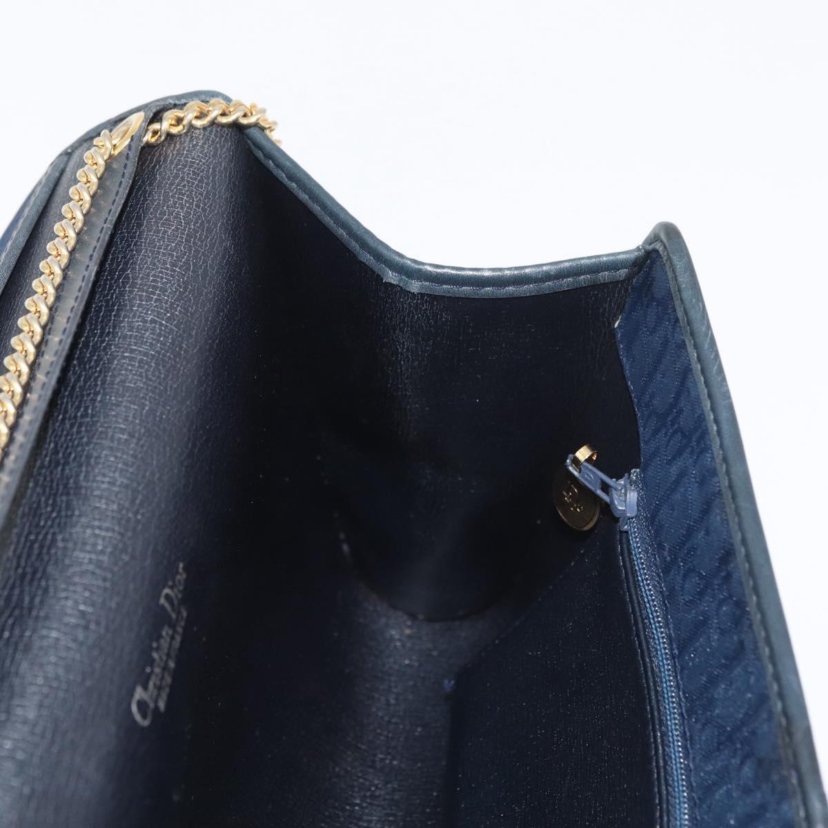 Christian Dior Trotter Canvas Chain Shoulder Bag Navy Gold Auth bs35406