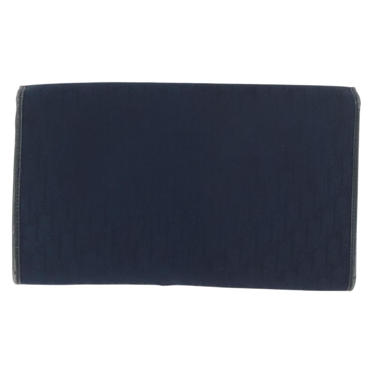 Christian Dior Trotter Canvas Chain Shoulder Bag Navy Gold Auth bs35406