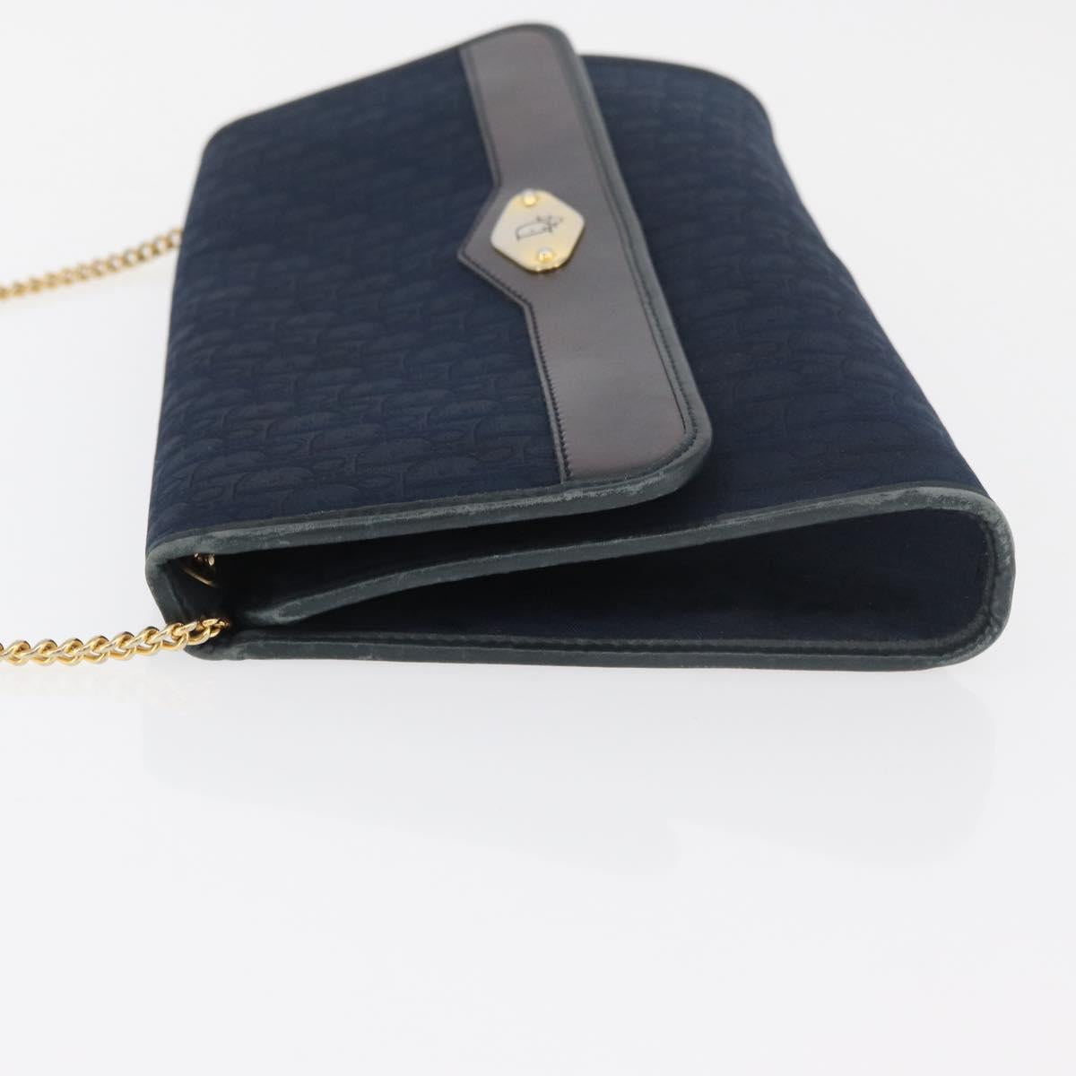 Christian Dior Trotter Canvas Chain Shoulder Bag Navy Gold Auth bs35406