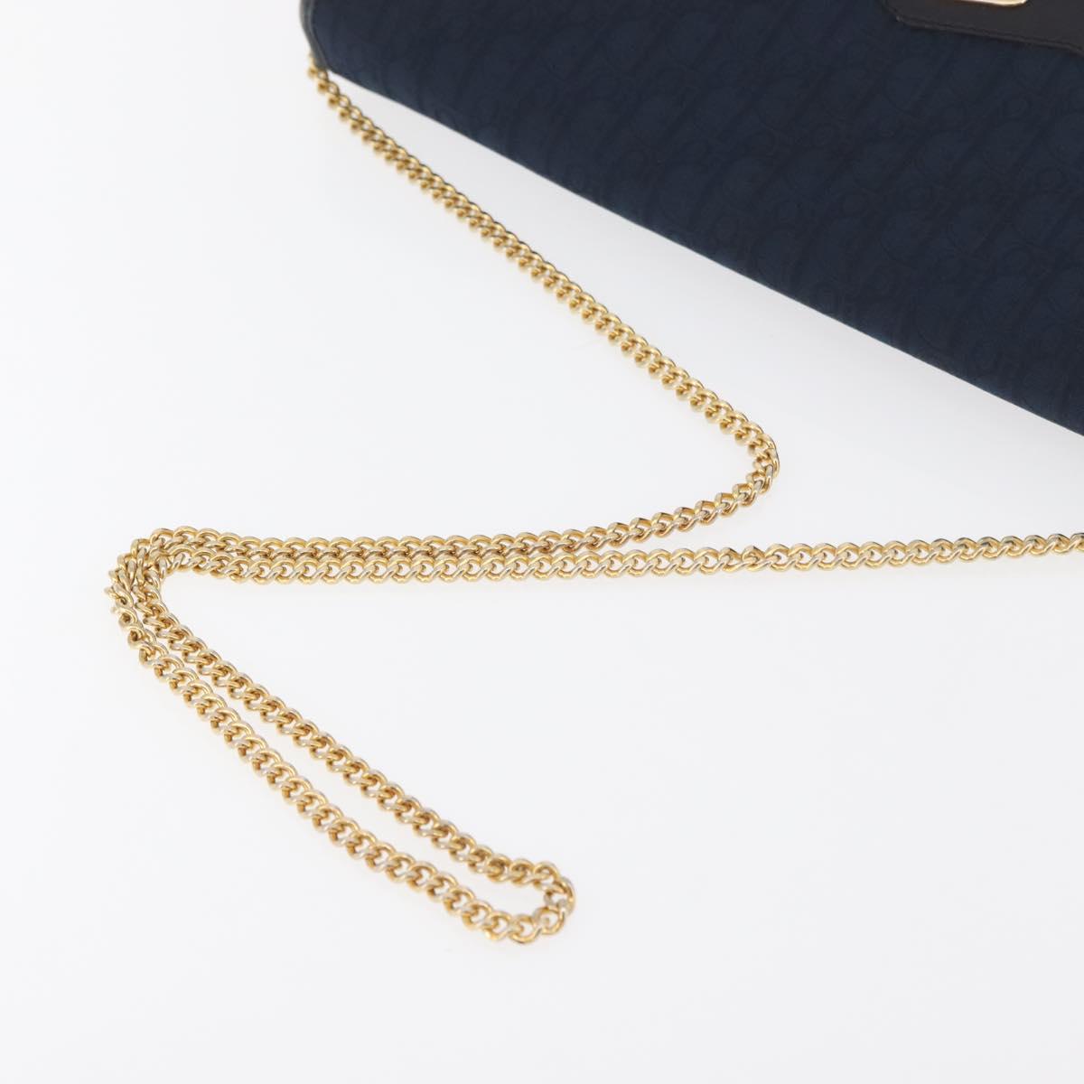 Christian Dior Trotter Canvas Chain Shoulder Bag Navy Gold Auth bs35406