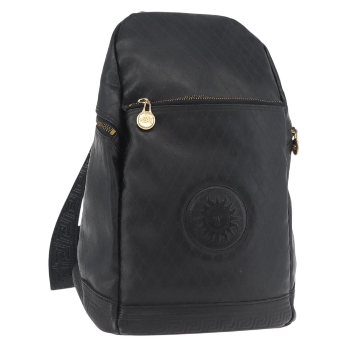 Gianni Versace Shoulder Bag Leather Black Gold Auth bs35407