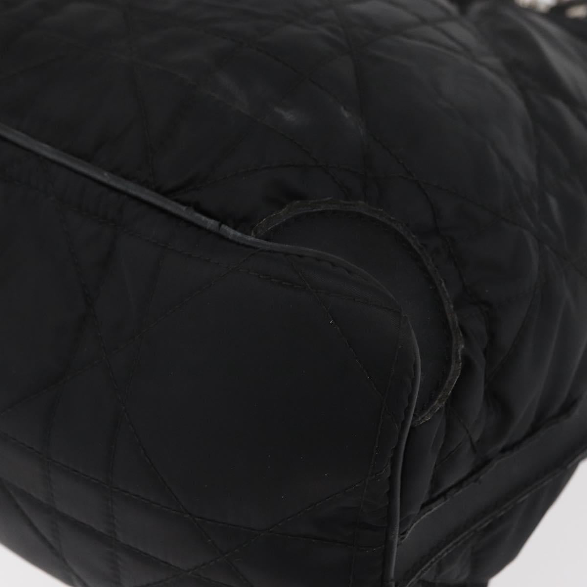Christian Dior Lady Dior Tote Bag Nylon Black Silver Auth bs35408