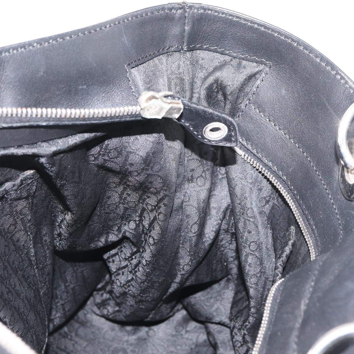 Christian Dior Lady Dior Tote Bag Nylon Black Silver Auth bs35408