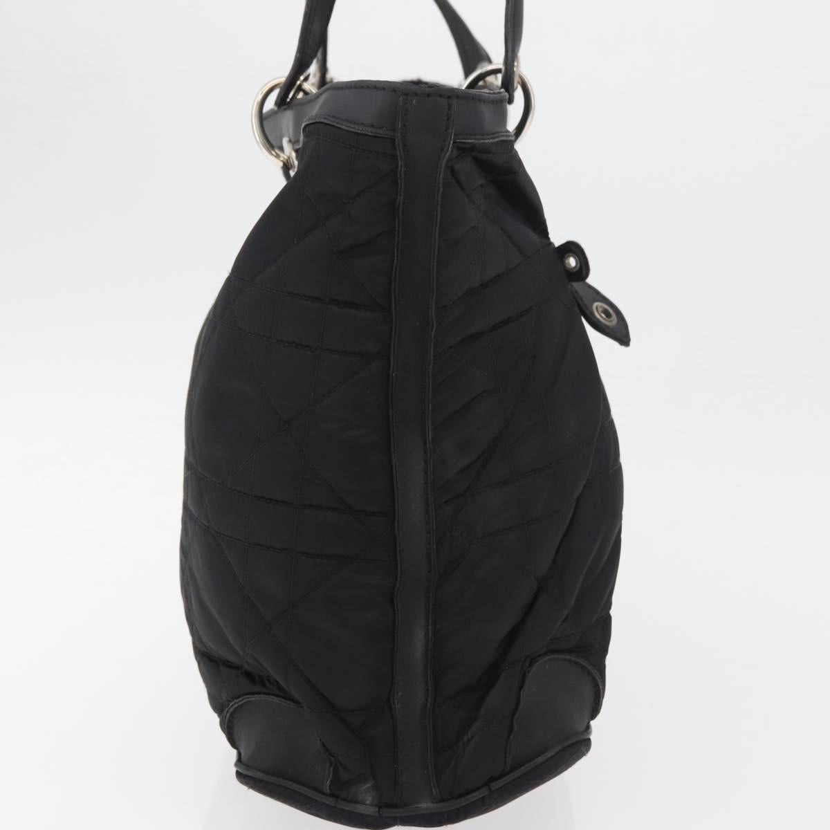 Christian Dior Lady Dior Tote Bag Nylon Black Silver Auth bs35408