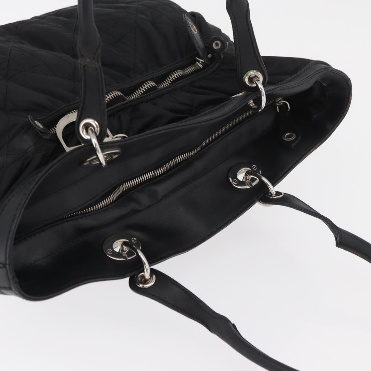 Christian Dior Lady Dior Tote Bag Nylon Black Silver Auth bs35408