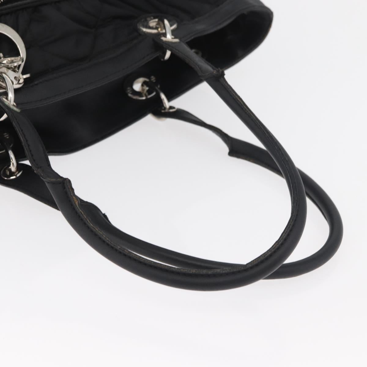 Christian Dior Lady Dior Tote Bag Nylon Black Silver Auth bs35408