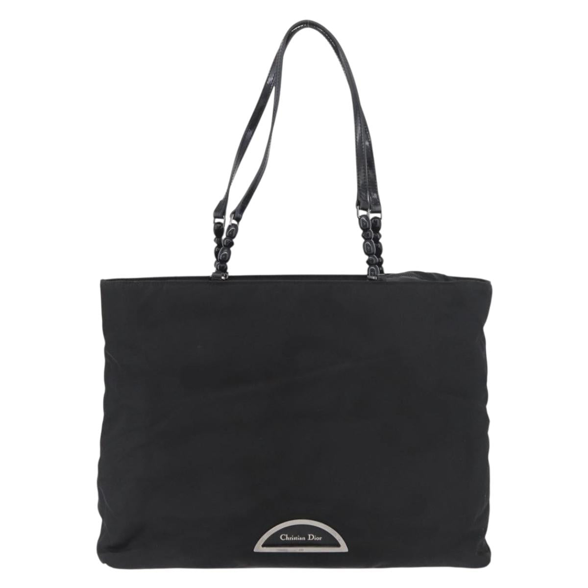 Christian Dior Maris Pearl Tote Bag Nylon Black Silver Auth bs35409