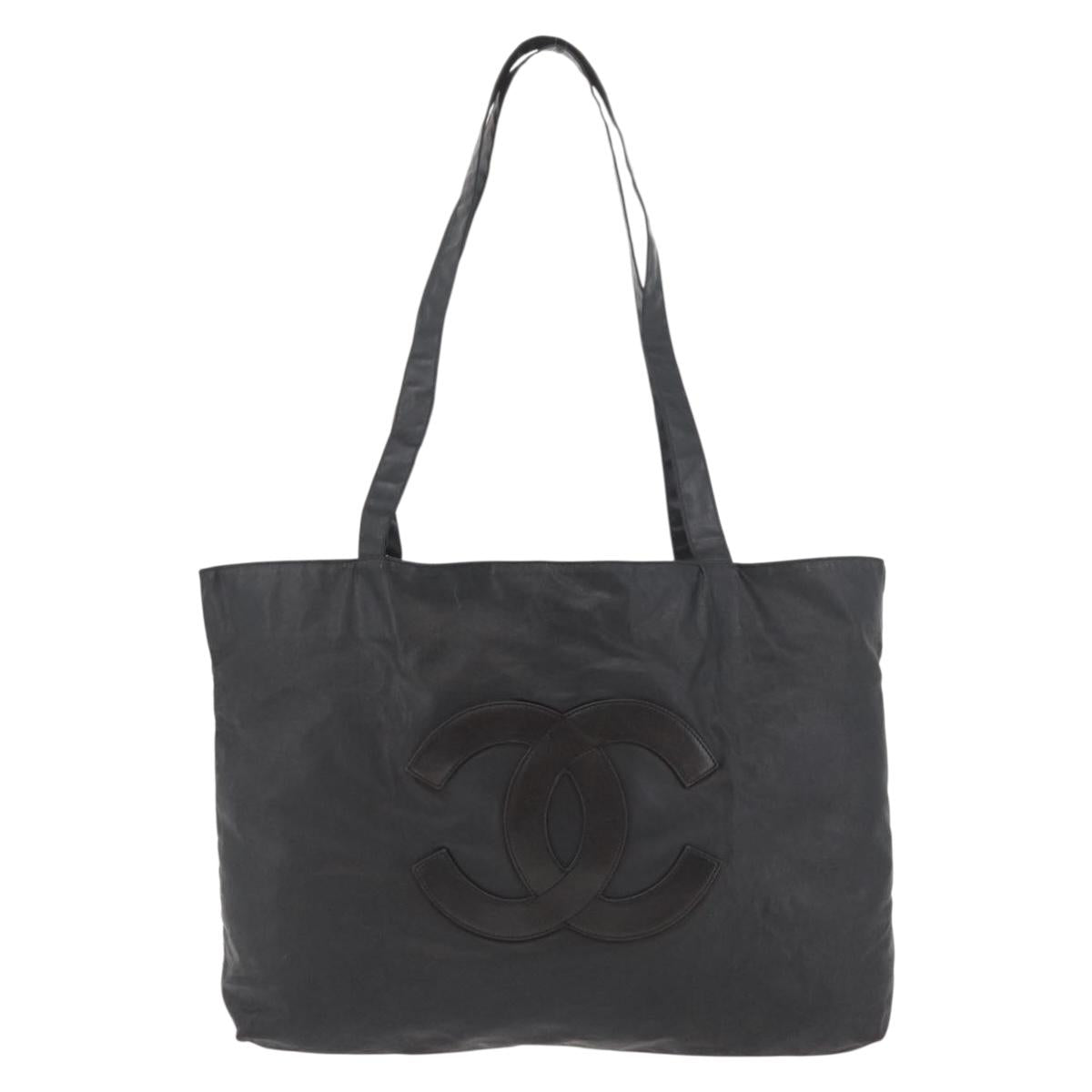 CHANEL Tote Bag Coated Canvas Black Silver CC Auth bs35410
