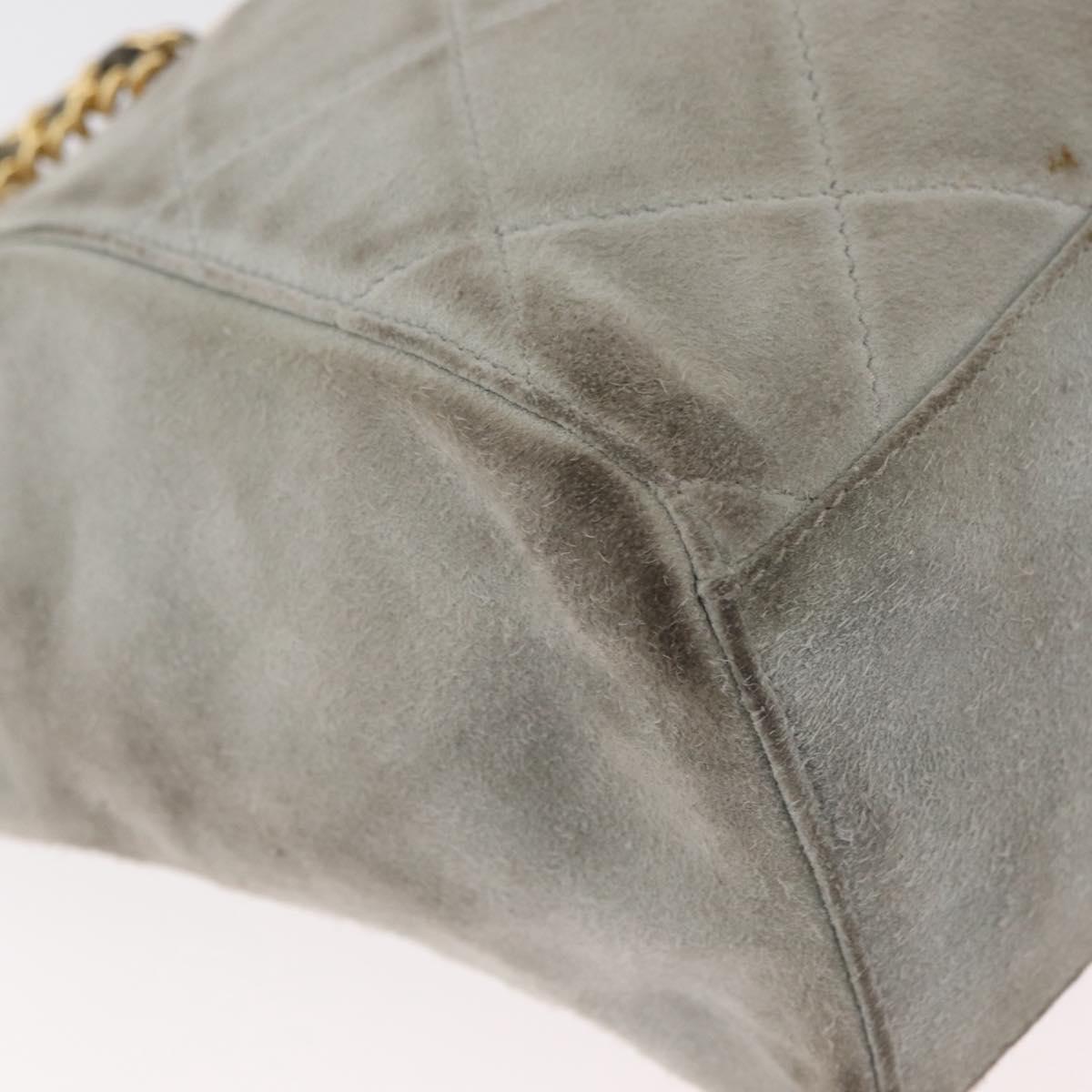 PRADA Chain Shoulder Bag Suede Gray Gold Auth bs35411