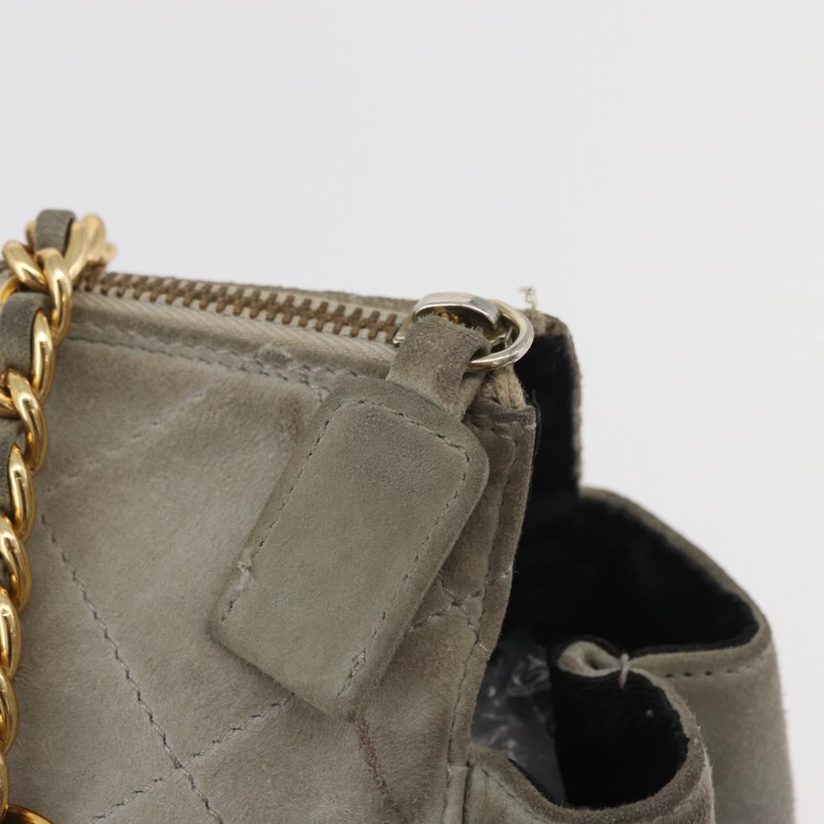 PRADA Chain Shoulder Bag Suede Gray Gold Auth bs35411
