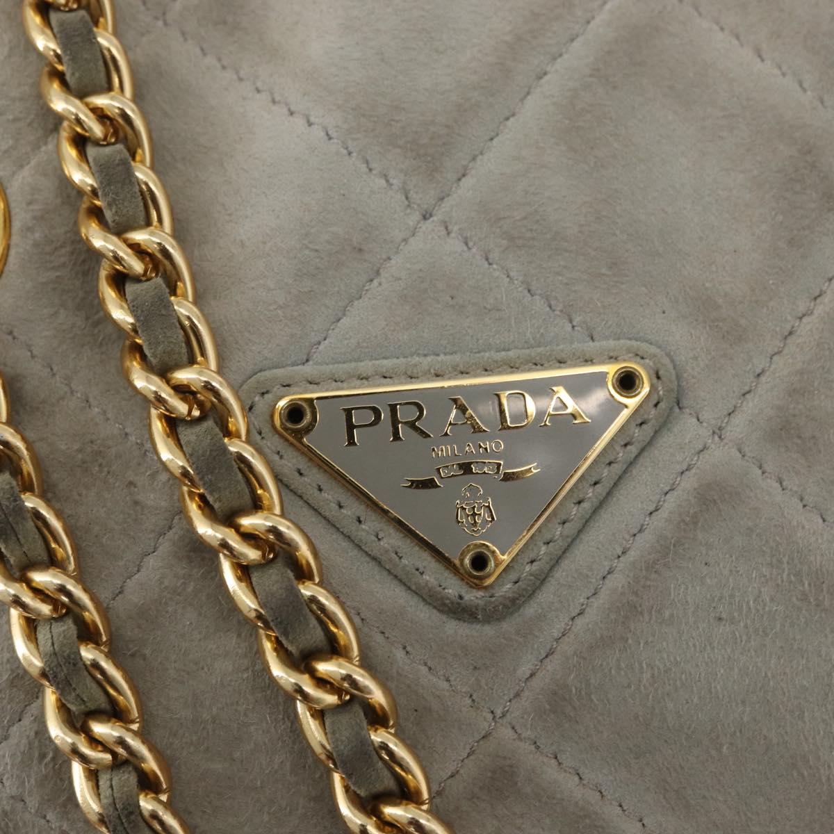 PRADA Chain Shoulder Bag Suede Gray Gold Auth bs35411