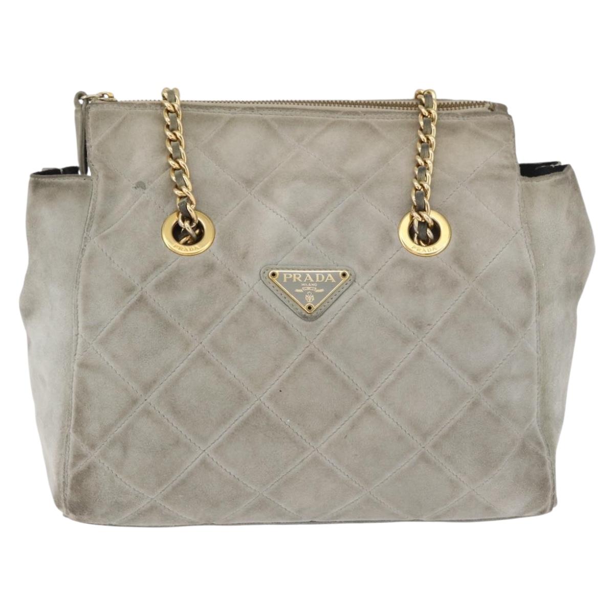 PRADA Chain Shoulder Bag Suede Gray Gold Auth bs35411
