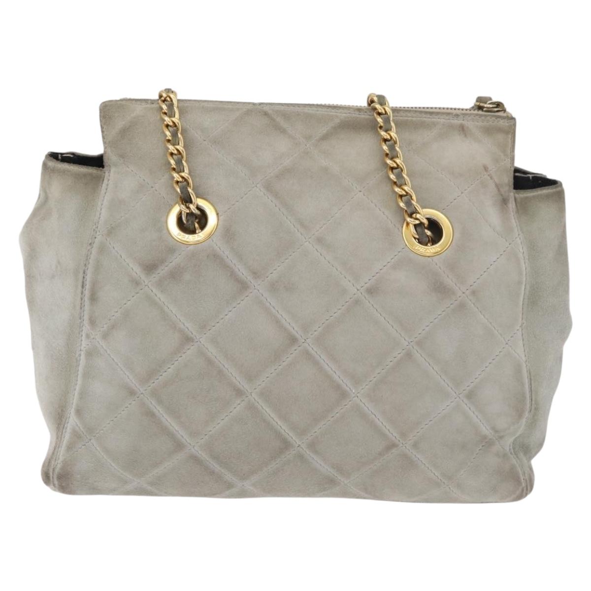 PRADA Chain Shoulder Bag Suede Gray Gold Auth bs35411