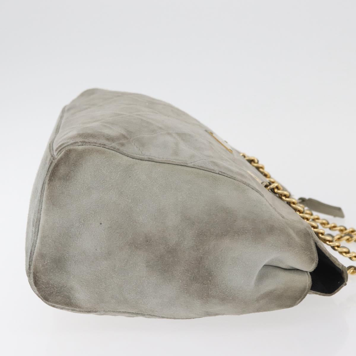 PRADA Chain Shoulder Bag Suede Gray Gold Auth bs35411
