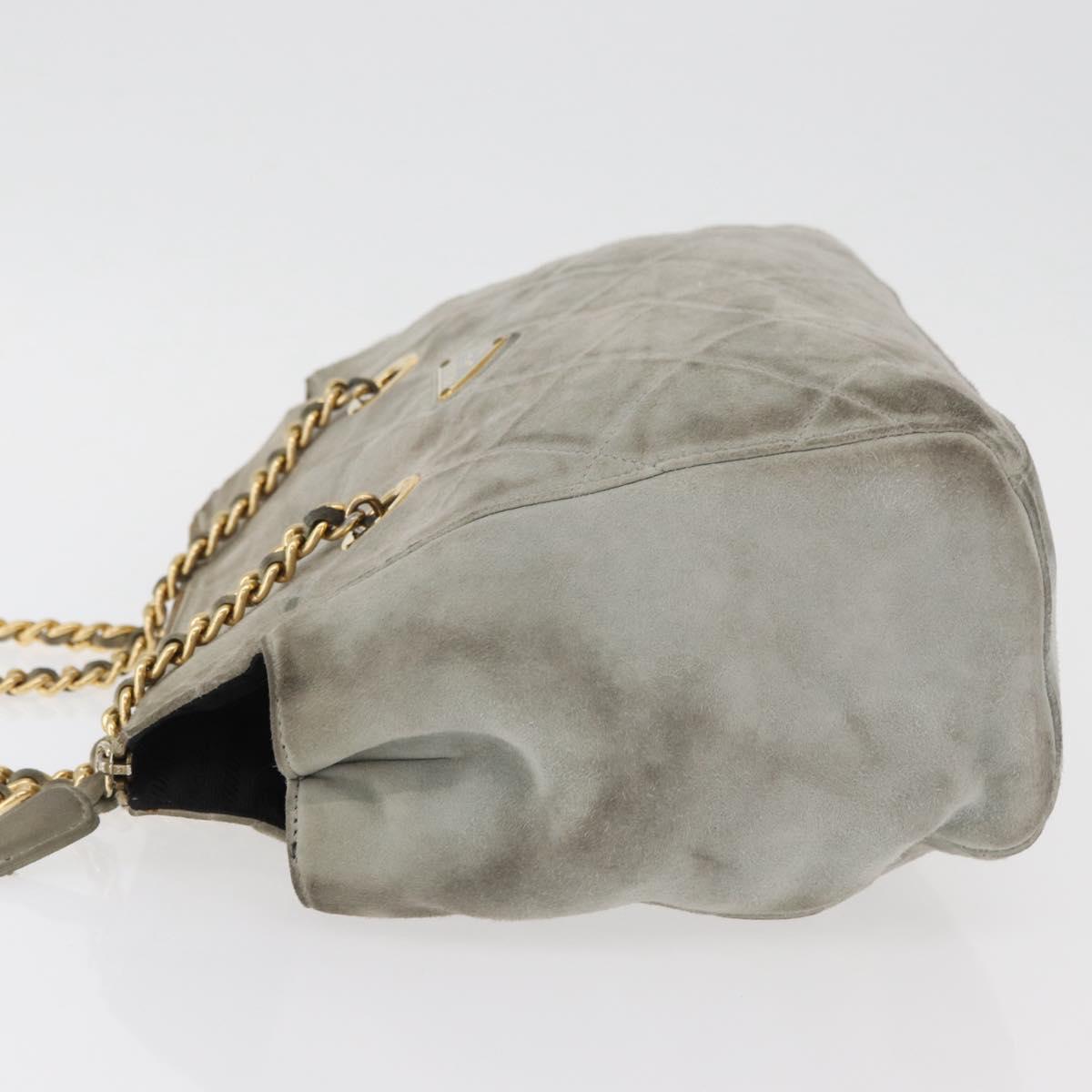 PRADA Chain Shoulder Bag Suede Gray Gold Auth bs35411