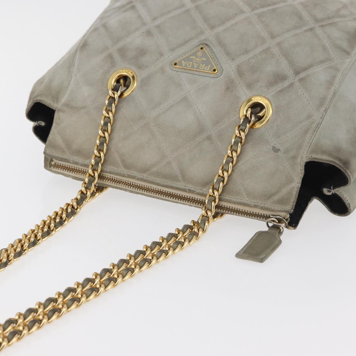 PRADA Chain Shoulder Bag Suede Gray Gold Auth bs35411