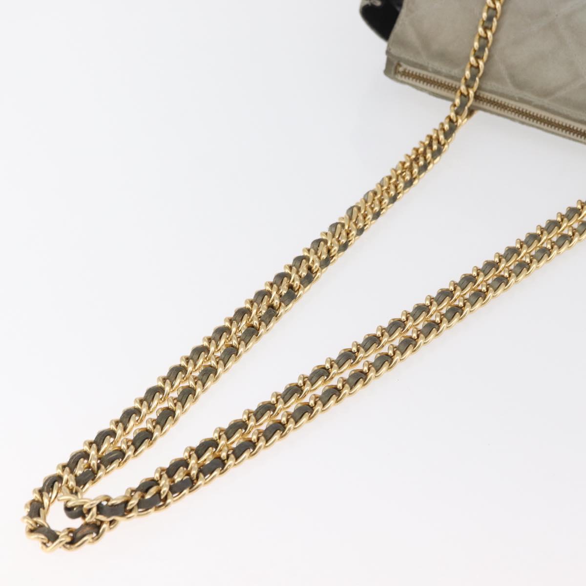 PRADA Chain Shoulder Bag Suede Gray Gold Auth bs35411