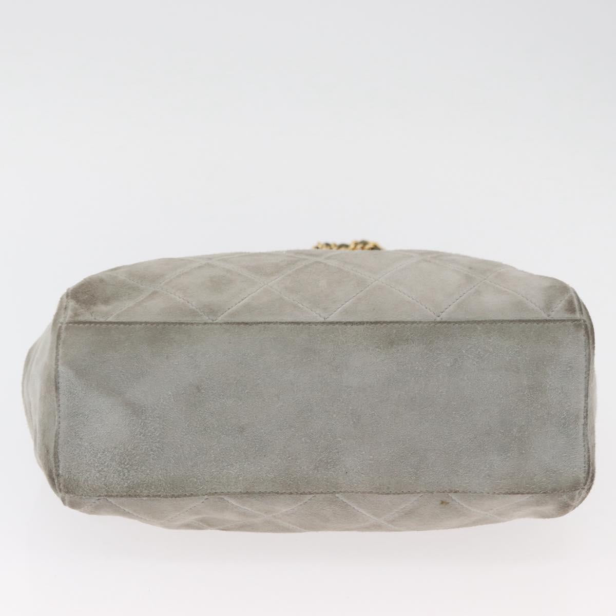 PRADA Chain Shoulder Bag Suede Gray Gold Auth bs35411