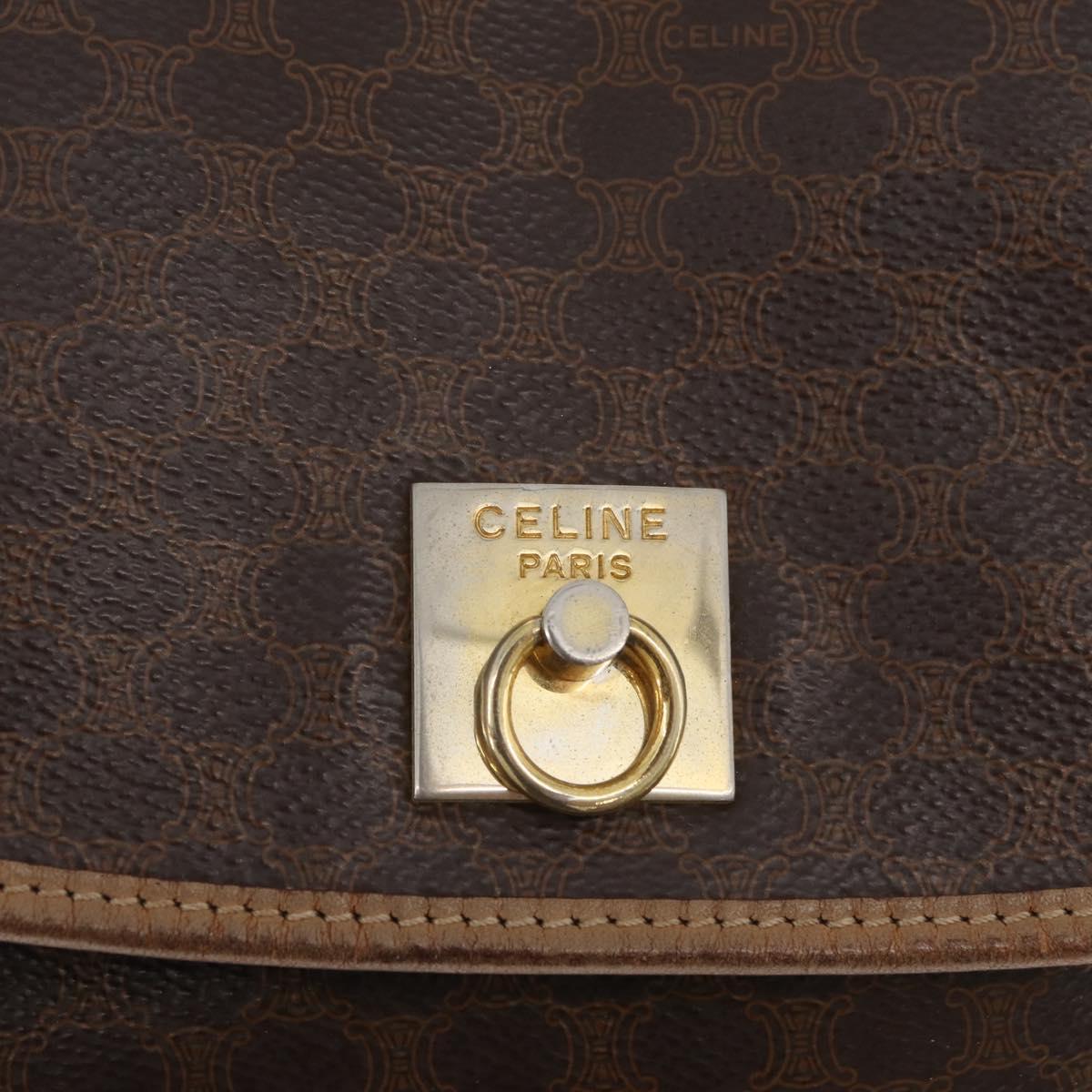 CELINE Macadam Canvas Backpack PVC Leather Brown Gold Auth bs35412