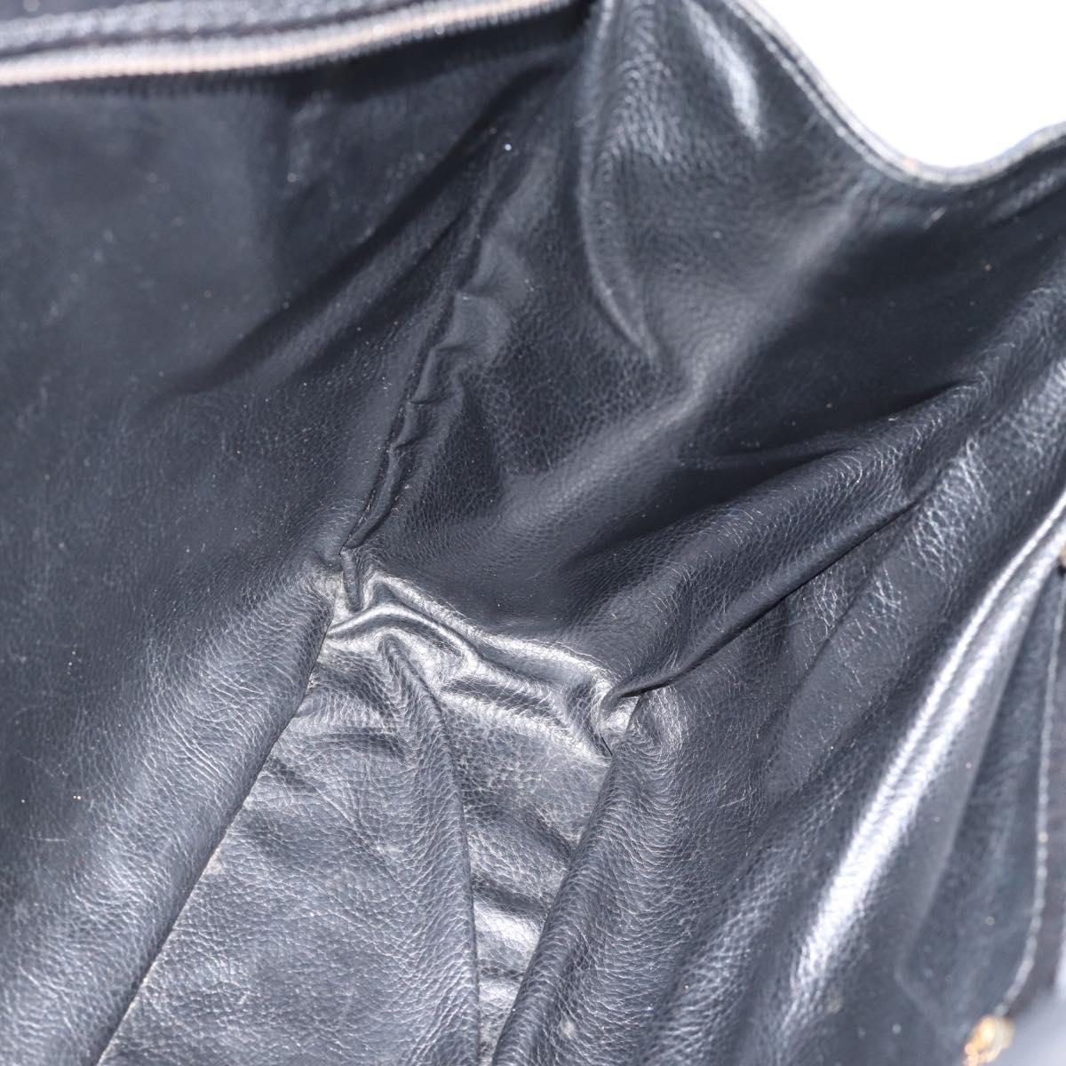 FENDI Hand Bag Leather Black Gold Auth bs35415