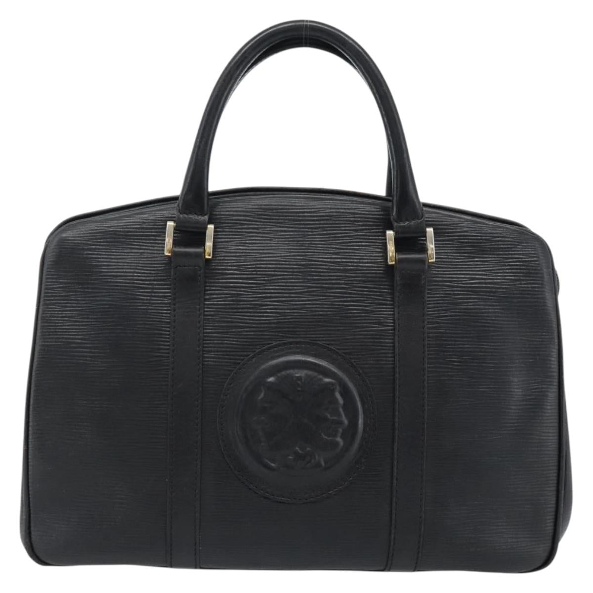 FENDI Hand Bag Leather Black Gold Auth bs35415