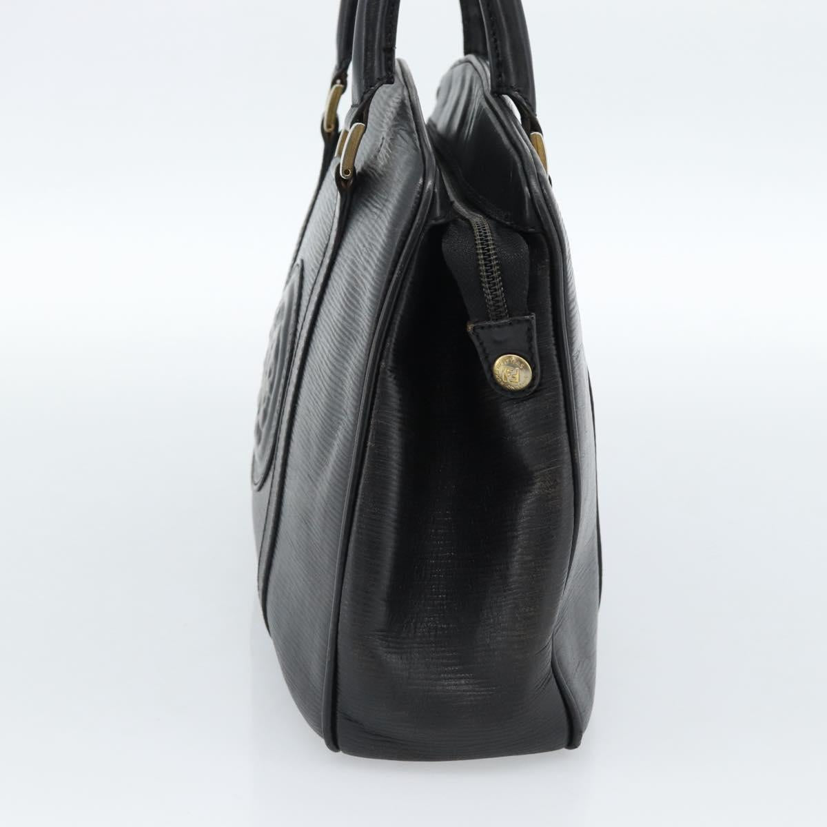 FENDI Hand Bag Leather Black Gold Auth bs35415
