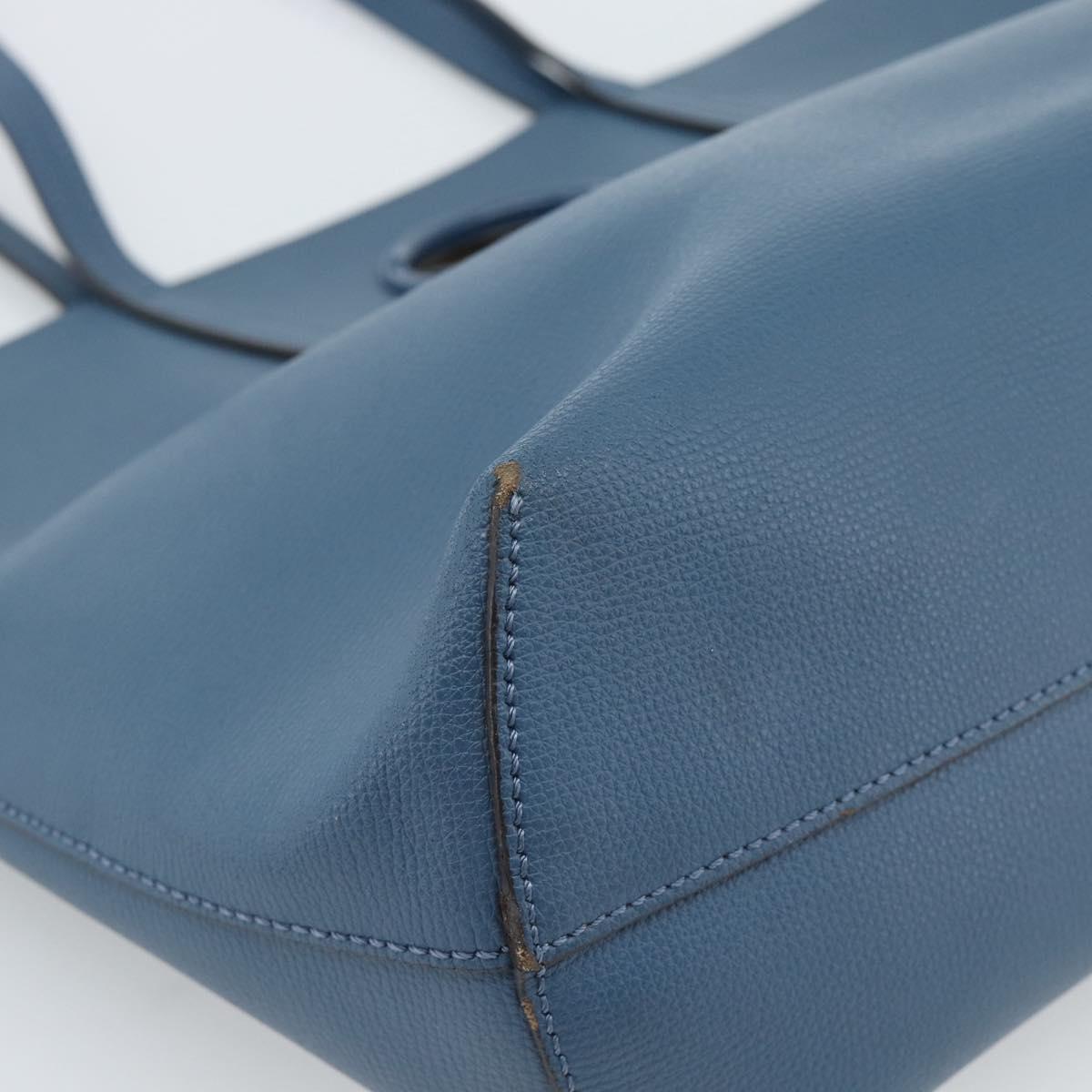 FENDI Tote Bag Leather Blue Silver Auth bs35416