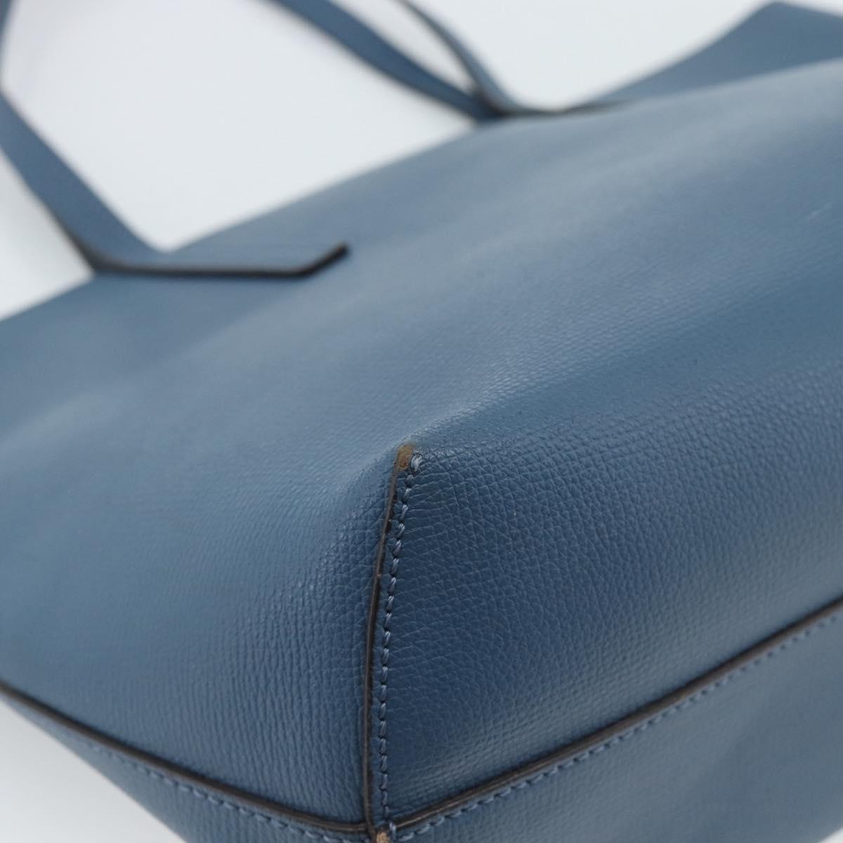 FENDI Tote Bag Leather Blue Silver Auth bs35416