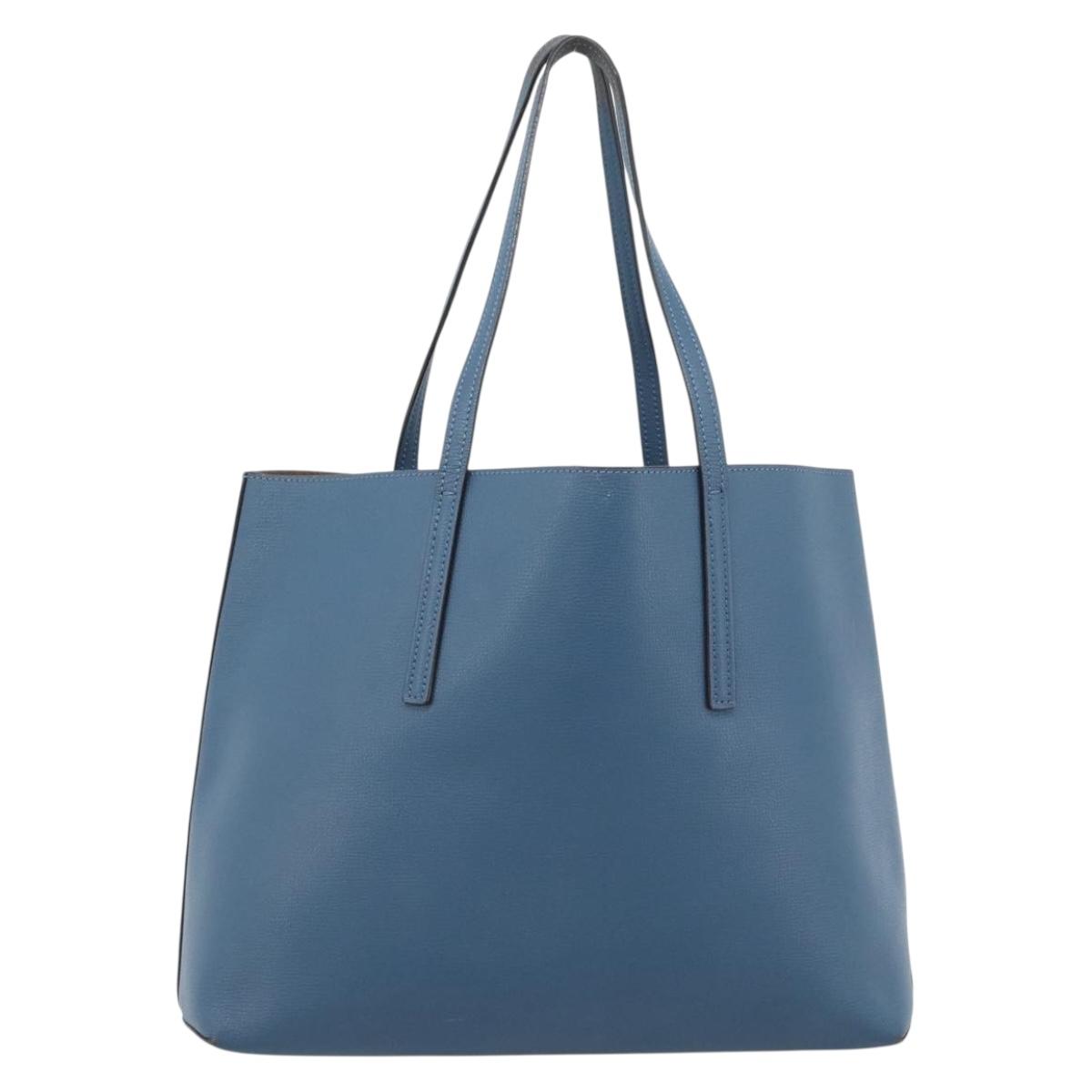 FENDI Tote Bag Leather Blue Silver Auth bs35416
