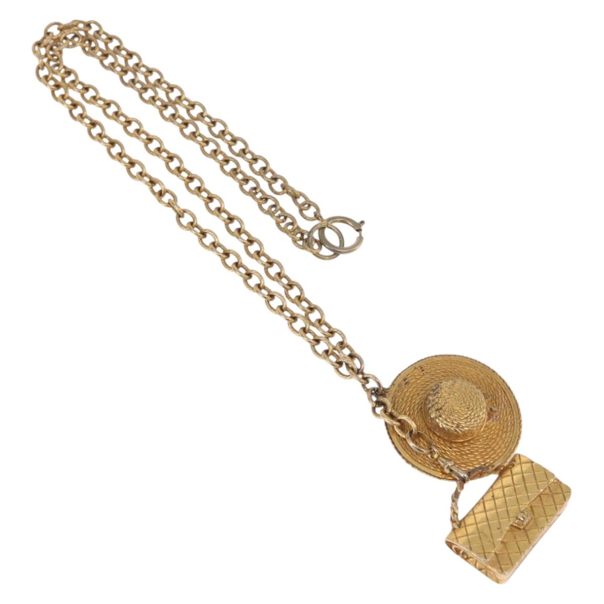 CHANEL Necklace Metal Gold Tone CC Auth bs35422A