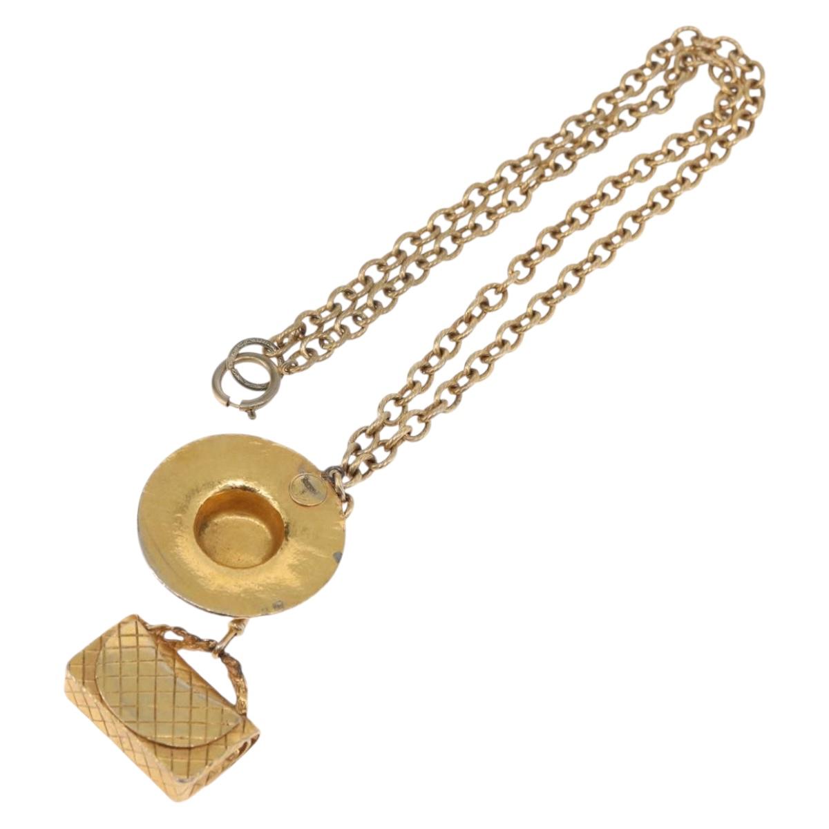 CHANEL Necklace Metal Gold Tone CC Auth bs35422A